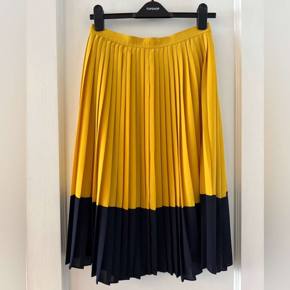 J. Crew Mustard Yellow & Black Color Block Pleated Midi Skirt Size 4